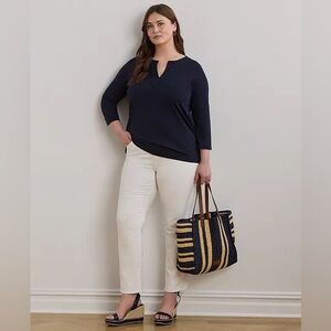Lauren Ralph Lauren Plus Size Split-Neck Three-Quarter Sleeve Cotton Tunic 2X